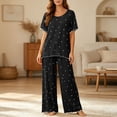 thumbnail image 5 of QIbmong Cotton Pajamas for Women Set Tie-Dye Ruffle Pajama Sets Short Sleeve Crew Neck Tops Wide Leg Pants Summer Comfy Pjs Outfits(Black,XXL), 5 of 6