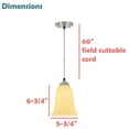 thumbnail image 6 of Aspen Creative 61105 Adjustable One-Light Mini Pendant Ceiling Light, Transitional Design in Satin Nickel Finish with Beige Art Glass Shade, 6" Wide, 6 of 6