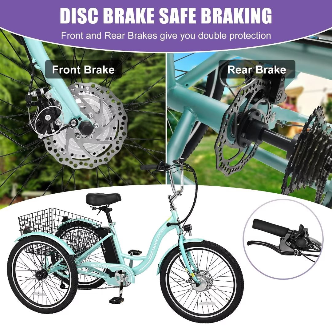 Docred 24'' Adult Electric Tricycles 3 Wheel Electric Bike, 15.5 mph 350W Electric Trikes for Seniors，7-Speed & 4 Adjustable Riding Modes Electric Tricycle with 36V Removable Lithium Battery