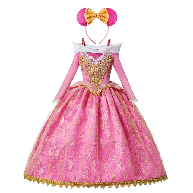 Disney-vestido de princesa Aurora para niñas, ropa de fiesta de manga larga con hombros descubiertos, Cosplay de Bella Durmiente, regalo de Navidad, 3-12 años Fivean unisex