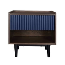 JERFIT Mid Century Modern Nightstand with Fluted Detail, 1 Drawer & Open Shelf, Navy Blue Bedside Table for Bedroom