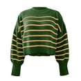 thumbnail image 4 of Duoif Sweaters for Women Trendy Women's Autumn/Winter Round Neck Long Sleeve Stripe Loose Short Pullover Sweater Women's Sweaters Womens Tops Green L, 4 of 4