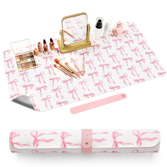 Tapete de maquillaje Teenyou Coquette Bow, impermeable, rosa