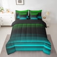 thumbnail image 2 of jejeloiu Retro Stripes Pattern 7-Piece Twin Bedding Sets,Abstract Geometric Bedding Comforter Set,Green Black Cyan Sheet Sets For Kids,Microfiber Bedroom Decor Reversible, 2 of 8