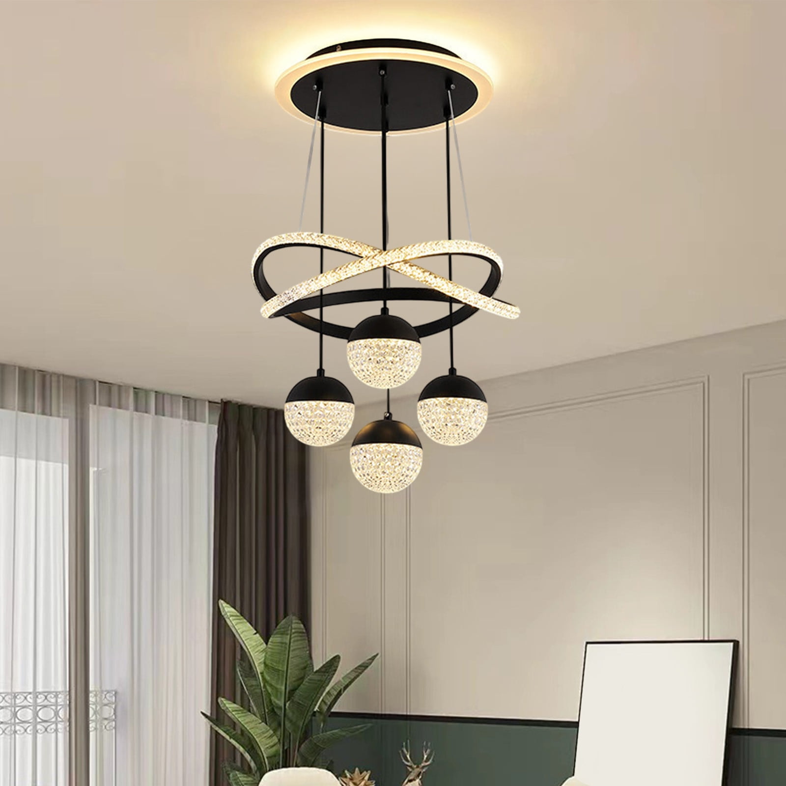 Black Modern Ceiling Light Fixture 100X40Cm Led Chandelier For Dining Room Living Room Bedroom Stairwell Contemporary Hanging Lamp With Metal Frame Dimmable Lighting For Home Office