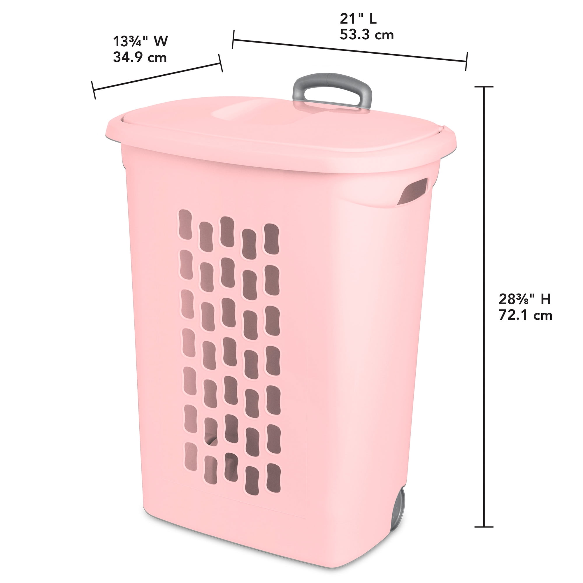 Sterilite Ultra Wheeled Hamper, Laundry Basket with Lid and Handle, Pink Frost, 3 Pack