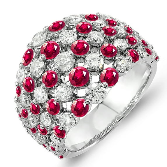 Dazzlingrock Collection 14K Round Ruby & White Diamond Ladies Cocktail Right Hand Ring, White Gold, Size 5.5