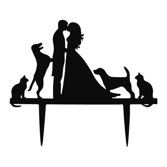 Unique Bargains Household Wedding Acrylic Bride Groom Shaped Cupcake Decor Cake Topper Black