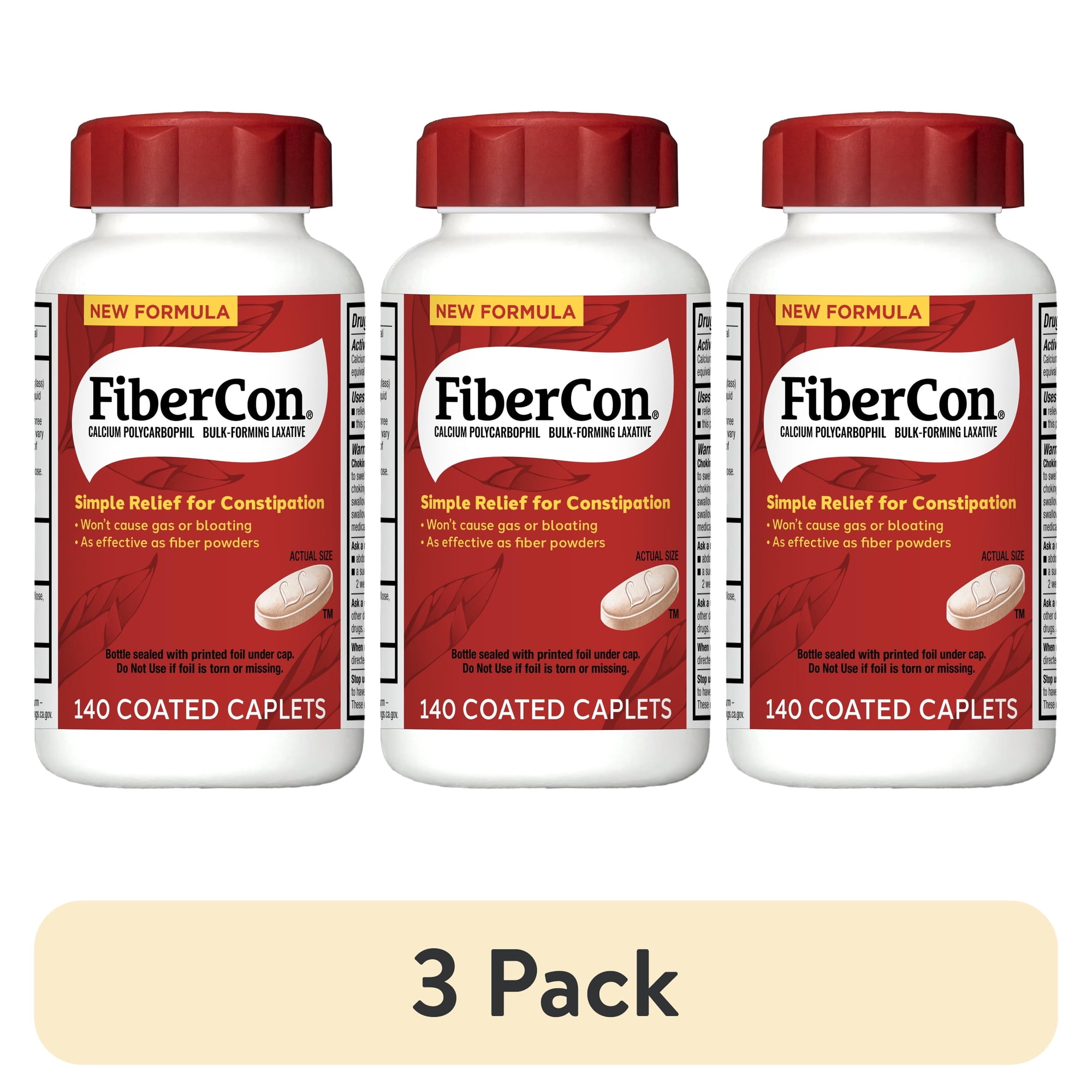 (3 pack) FiberCon Constipation Relief, 140 Caplets