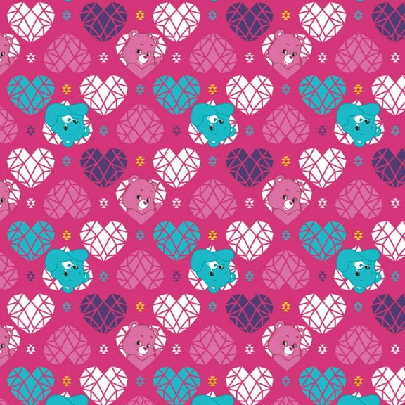 Care Bear Sparkle & Shine Hearts in Berry 100% Cotton Fabric by The Yard