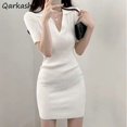 thumbnail image 2 of Vestido de punto de manga corta para mujer, ropa femenina delgada, ropa de calle de verano, vacaciones, informal, suave, dulce, Sexy, básico, Ulzzang, 2 of 4