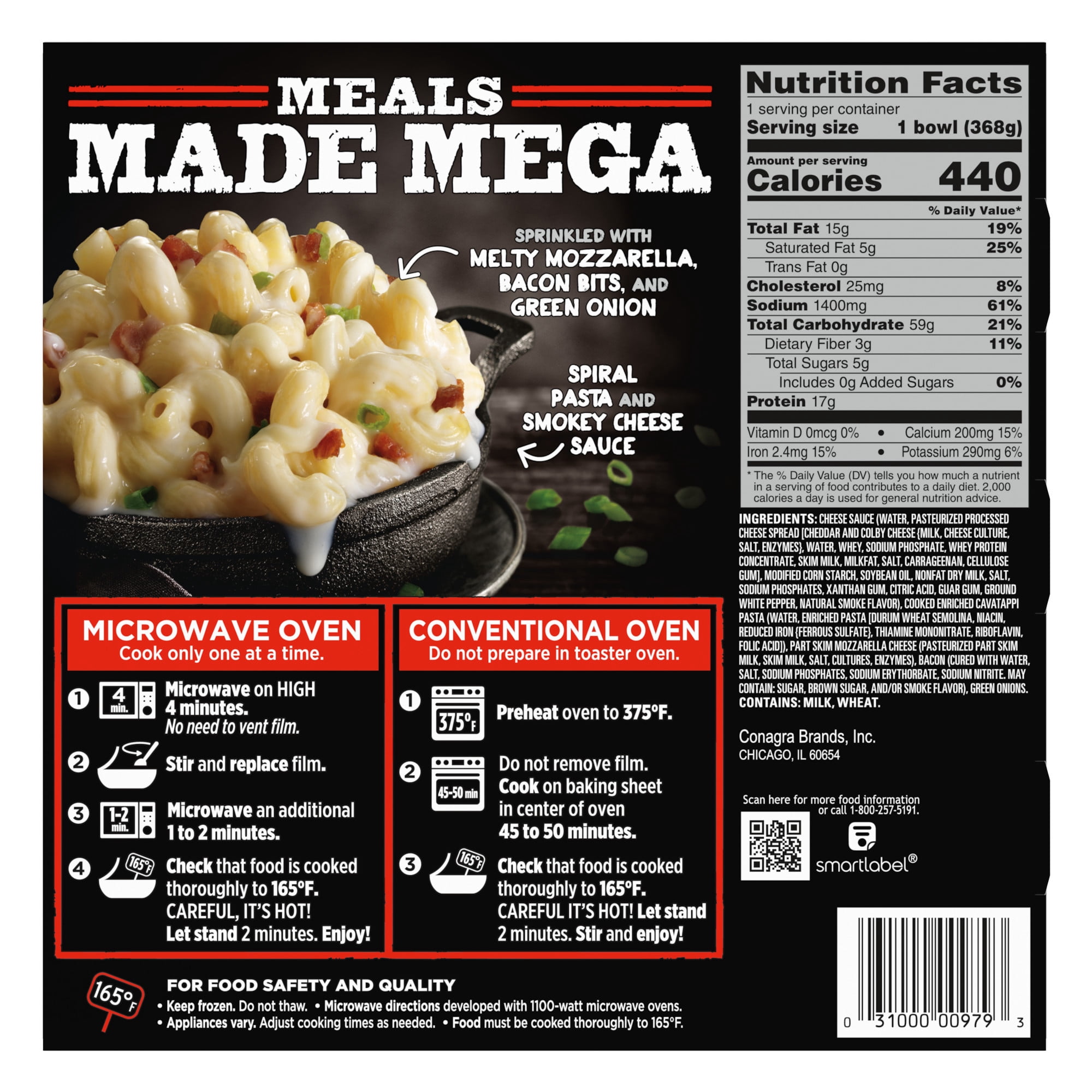 Banquet MEGA Bowls Bacon Mac 'N Cheese, 17g Protein, Frozen Meal, 13 oz.