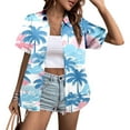 thumbnail image 2 of MDUKONU Womens Summer Hawaiian Shirts Soft Cool Floral Tropical Print T-Shirt Button Down V Neck Short Sleeve Tee Tops Sky Blue XXL, 2 of 5