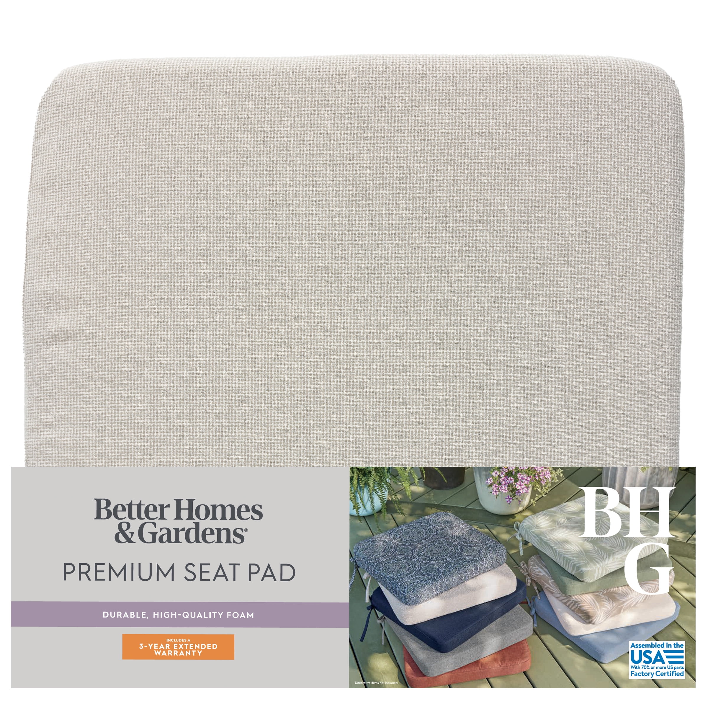 Better Homes & Gardens 19" x 18" Rectangle Outdoor Seat Pad Cushion, 1-Piece, Beige