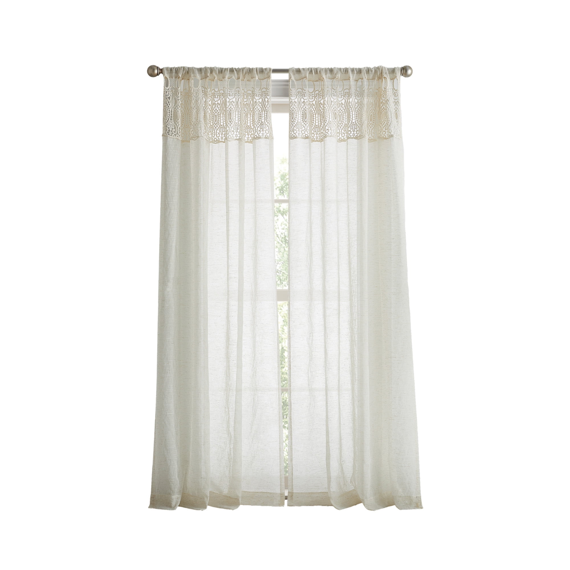 Martha Stewart Piece Macrame Curtain Panel Pair, Linen, Pole Top, Light Filtering, Indoor, Adult, 2 Piece Set, 50" x 84"