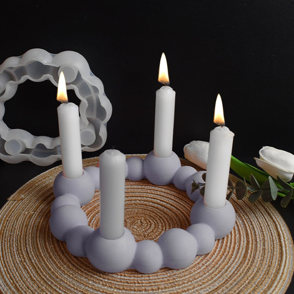 Aurgiarme Multifuntional Round Candle Holder Moulds Plaster Crafting Silicone Mold Suitable for Wedding and Home Decorations