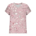 thumbnail image 5 of Womens Striped T Shirts Cap Short Sleeve Summer Tops V Neck Dressy Casual Fashion Tees Plus Size Outfits (S, Pink|Floral), 5 of 5