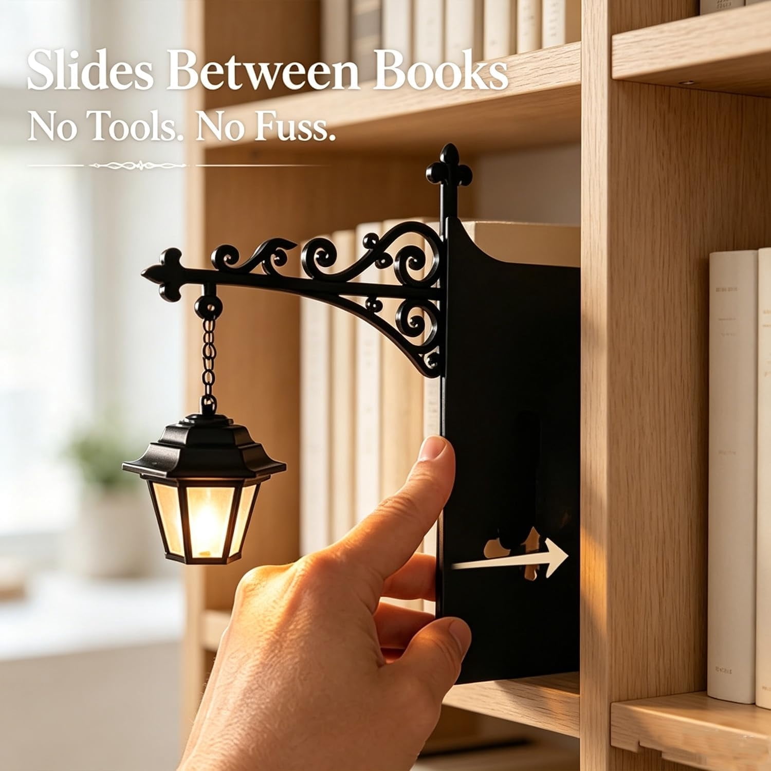 3 Pack Library Lantern Bookshelf Lamp – Vintage Bookend Decor with Warm LED Light, Reading Shelf Light for Home Library, Study Room, Book Lover Gift