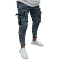 thumbnail image 2 of Pxiakgy jeans for men Mens Stretch Denim Pant Distressed Ripped Freyed Slim Fit Pocket Jeans Trousers Men Jeans Navy Blue + S, 2 of 9