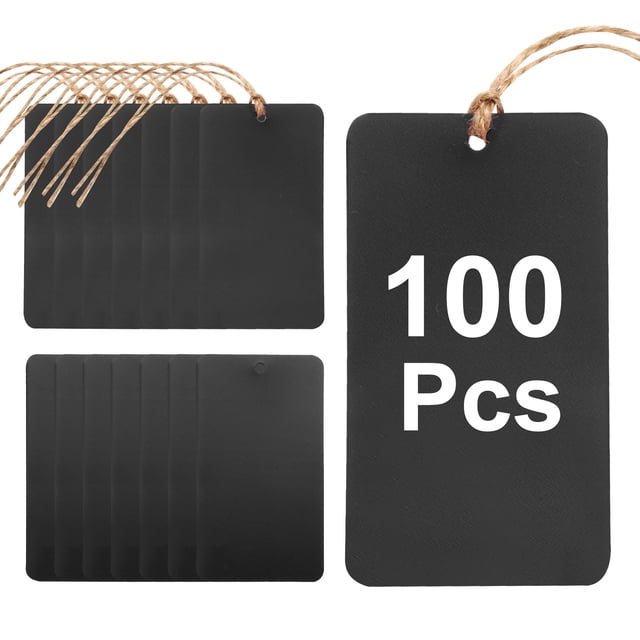 100Pcs Etiquetas de envío de plástico negro, etiquetas de etiquetado impermeables de 3.5" x 2" con hilo y alambre para marcado de válvulas