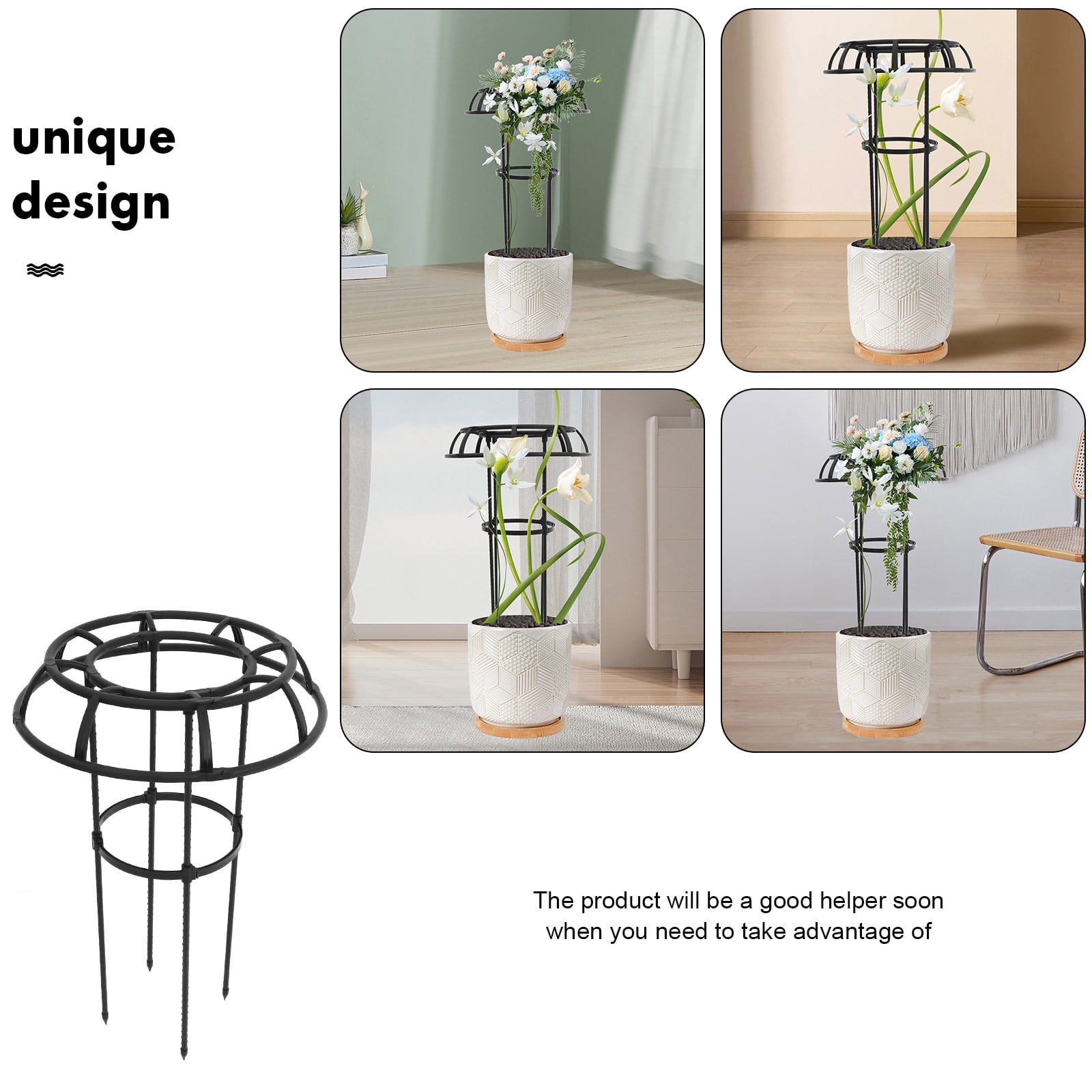 MLINS  Plant Stake Support Trellis for Climbing Plants Small Pot Black