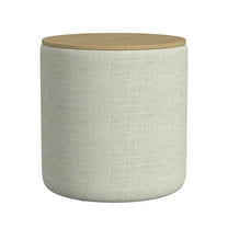 Mesy Storage Ottoman, Brown 19 Inch Round Tray Top, Gray Woven Fabric