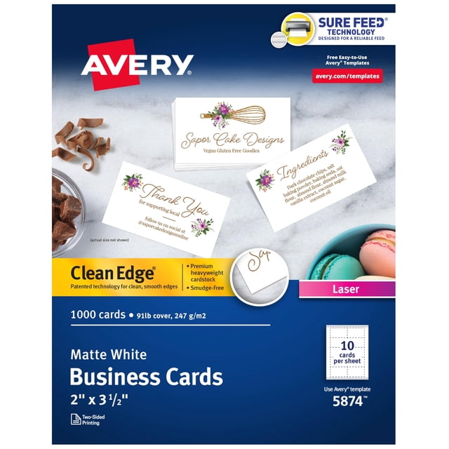 Tarjetas de presentación Avery Clean Edge, 2 x 3,5 pulgadas, 1000 impresoras láser