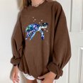 thumbnail image 4 of Floleo Clearance Fall Clothes For Women Women Wild Ocean Print Loose O-Neck Long-Sleeved Fleece Oversized Sweatshirt Pullover Coffee, 4 of 9