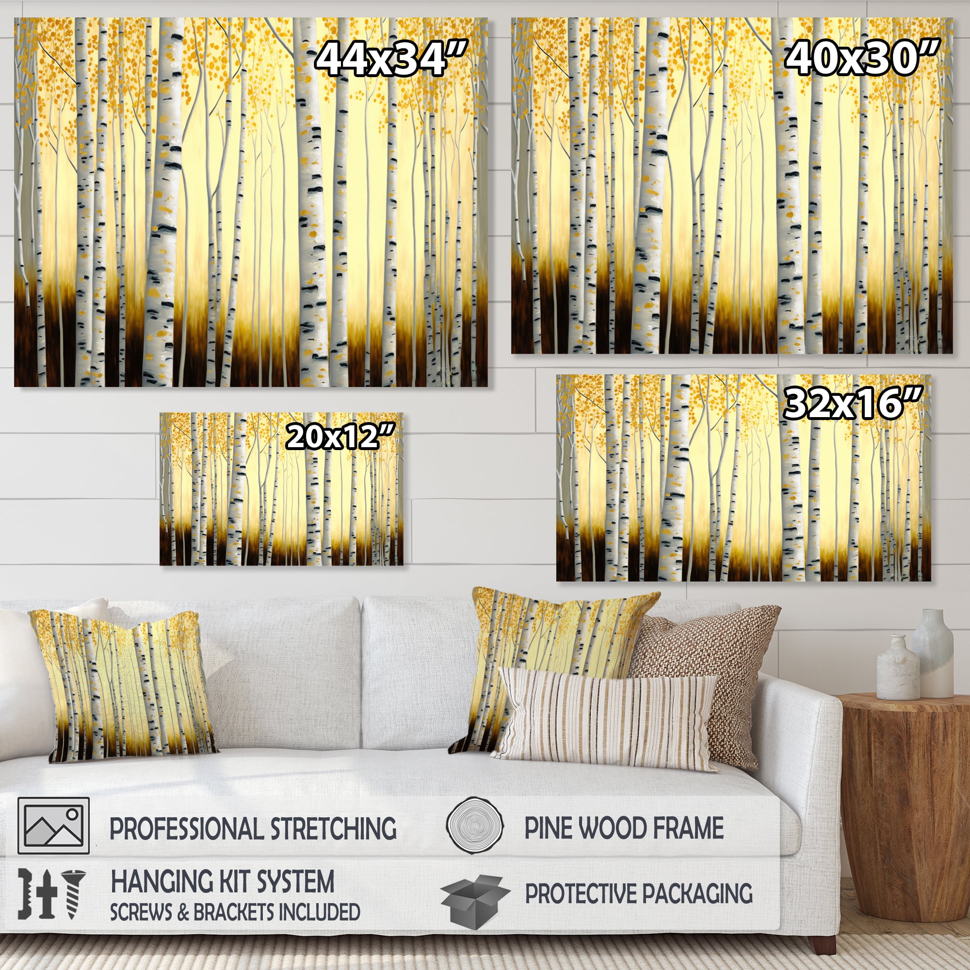 Designart Golden Birch Trees Forest III Canvas Wall Art