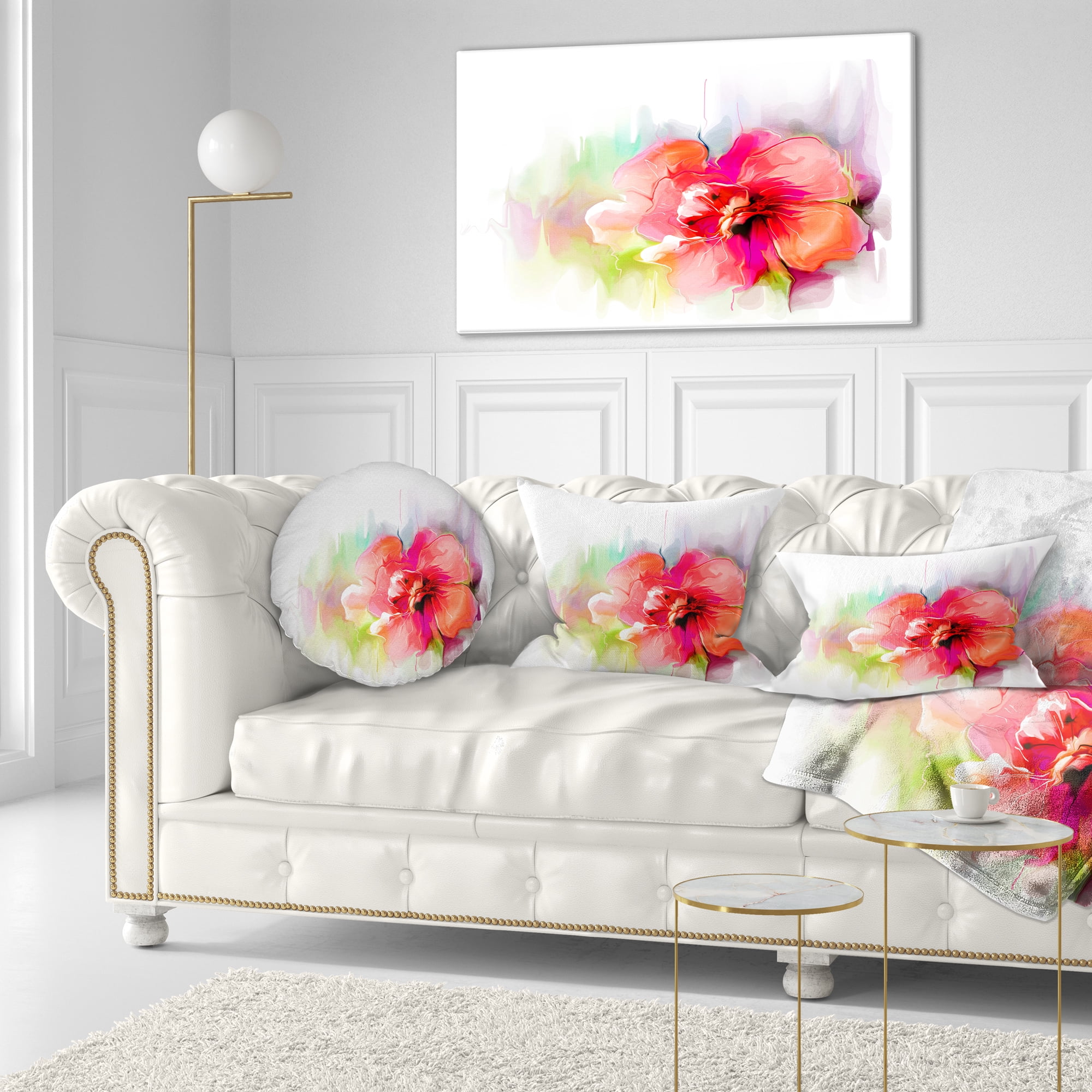 Designart Beautiful Red Floral Watercolor - Floral Throw Pillow - 12x20