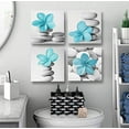 thumbnail image 2 of -Modern Bathroom Wall Art Blue Grey Zen Flowers and Pebble Stone Aqua Bedroom Canvas Art for Decoration (Blue), 2 of 5