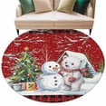 thumbnail image 2 of Round Area Rugs Collection 6 Ft, Red Christmas Non-Slip Residential Carpet, Xmas Tree Snowman Bear Snowfall Plaid Indoor Crawling Mats Runner Rugs for Living Room/Dining Room/Bedroom, 2 of 8