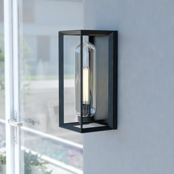 Vaxcel Pullman 1 Light Black Modern Industrial Outdoor Wall Sconce Clear Glass
