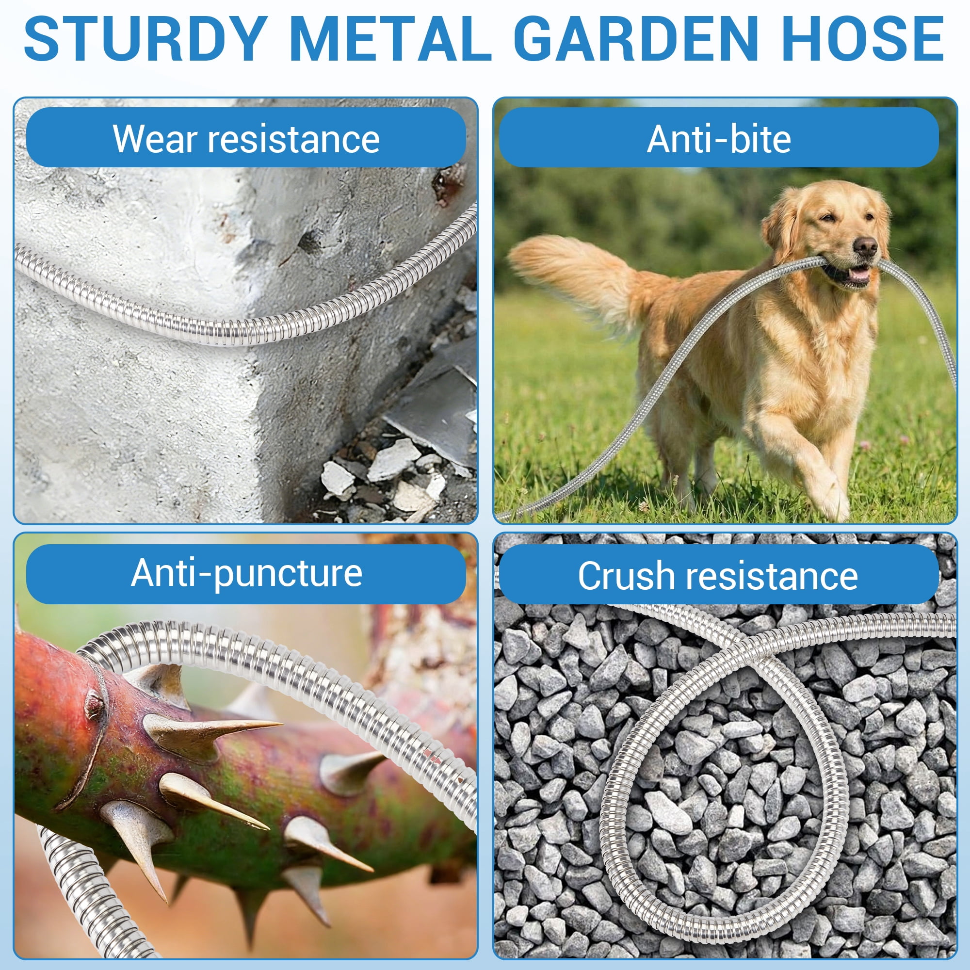 75 ft Stainless Steel Garden Hose with 10-Function Sprayer Nozzle, Rust-Proof, Lightweight, Leak-Proof Connectors – Ideal for Yard, Car Wash, RV, Pet Bathing – American Standard