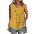 thumbnail image 2 of Tops de Lino para las Mujeres Pequeña Impresión Cuello Redondo Botón Arriba Manga Corta, Tops Cortos para las Mujeres, 2 of 4