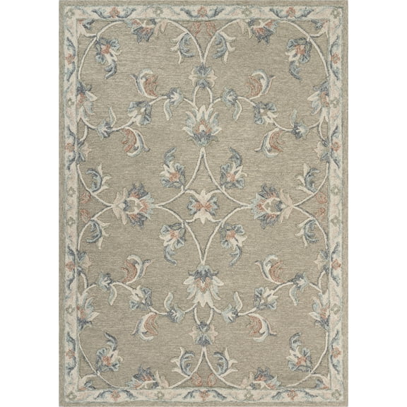 LR Home Aiden 7' x 9' Silver/Cream Floral Wool Indoor Area Rug