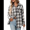 thumbnail image 2 of Camisa Abotonada para Mujer, Camisa A Cuadros, Larga, Solapa, Informal, para Negocios, Trabajo Gris XL, 2 of 10