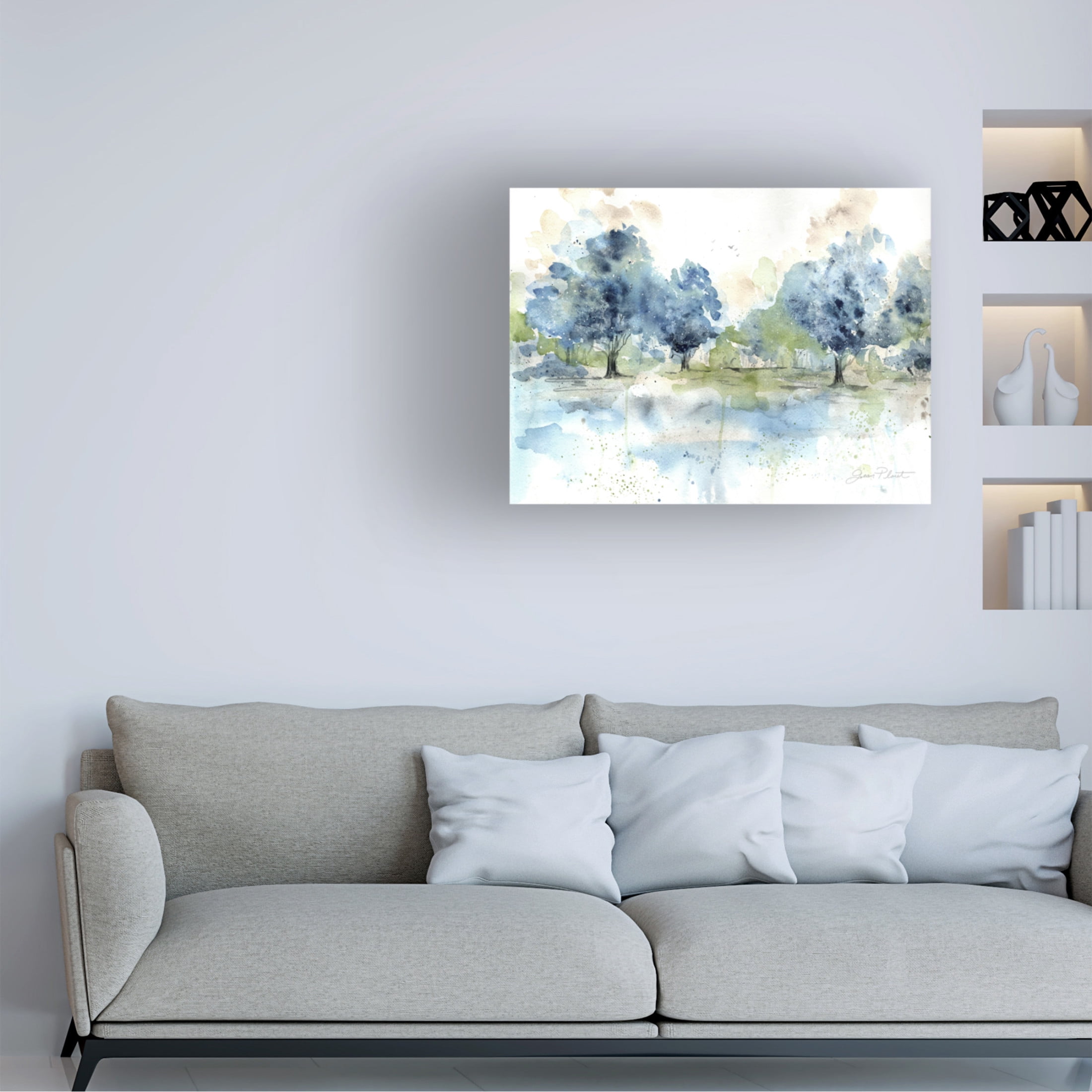 Canvas Wall Art - Jean Plout 'Washy Blue Landscape A' Wall Art for Living Room, Bedroom, or Office Décor by Trademark Fine Art - 32 x 24 Inches