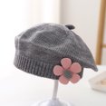 thumbnail image 2 of HAiming Baby Girl Cotton Knit Beret Hats Soft Comfortable Winter Solid Color Cap with 3D Cute Flower, 2 of 3