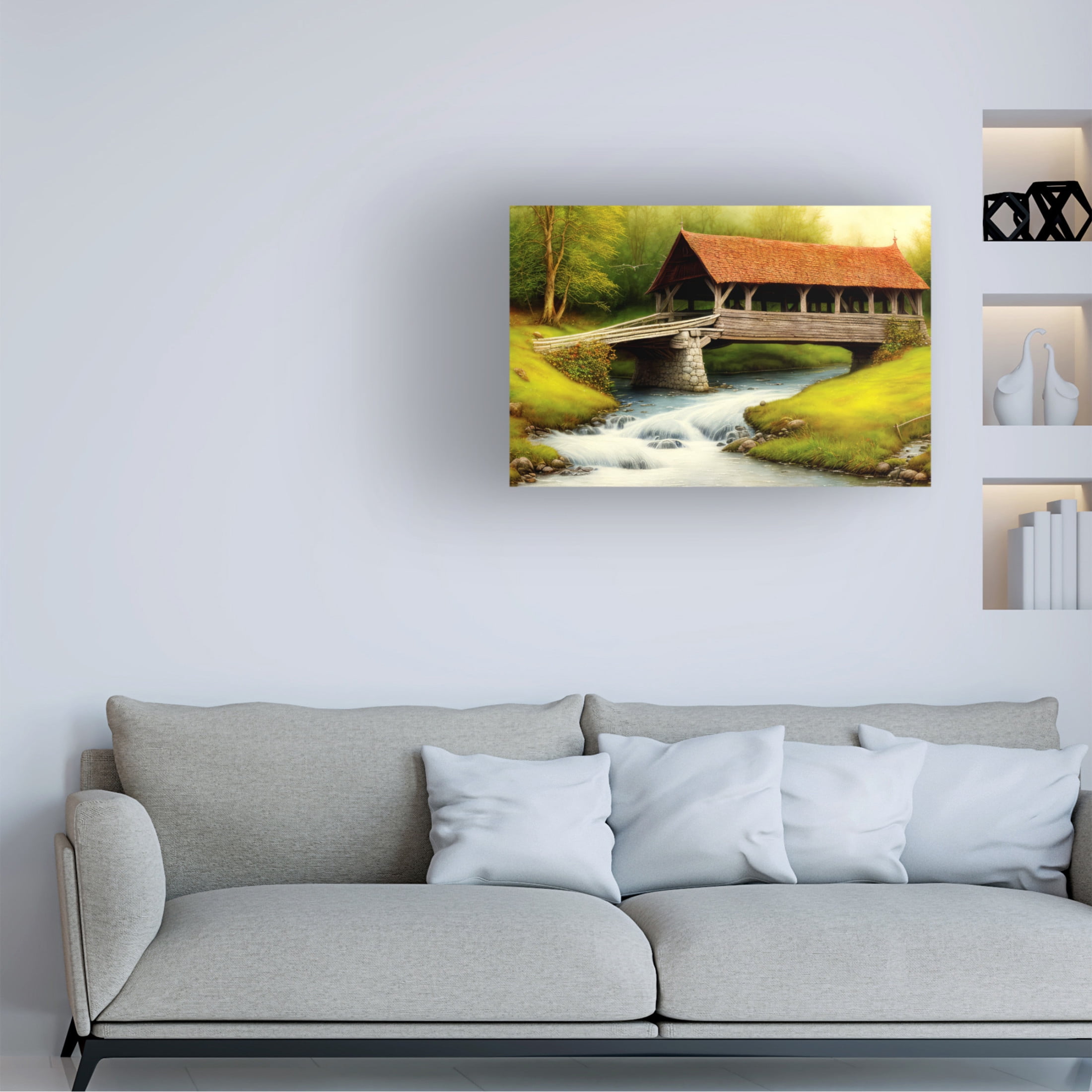 Canvas Wall Art - FootePrint Art 'Creek Crossing' Wall Art for Living Room, Bedroom, or Office Décor by Trademark Fine Art - 19 x 12 Inches