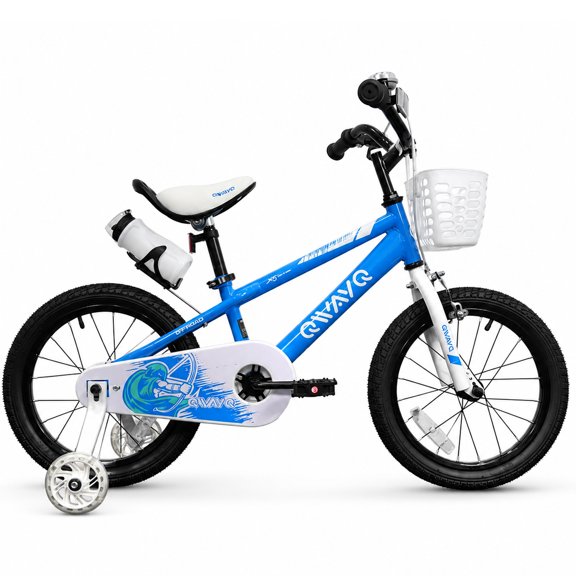 QWAYQ Kids Bike, 16" Bicycle With Training Wheel, Basket and Water Bottle Holder for Boys and Girls Aged 4-7, Blue