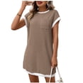 thumbnail image 2 of Mifsaly Ribbed Knit T Shirt Dress Women Mini Cap Sleeve Crewneck Summer Dresses Contrast Trim Lightweight Work Vacation Sundress M, 2 of 7