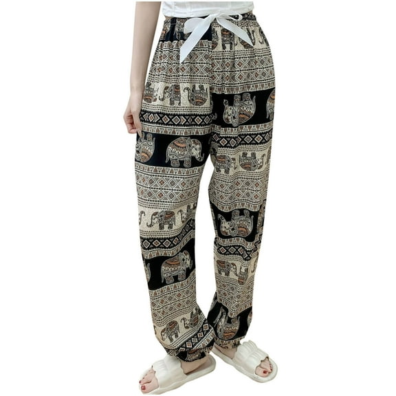 Wyobmus Women's Harem Pants Thai Pants for Beach & Lounge High Waisted Going Out Pants Pajama Pants D-Khaki