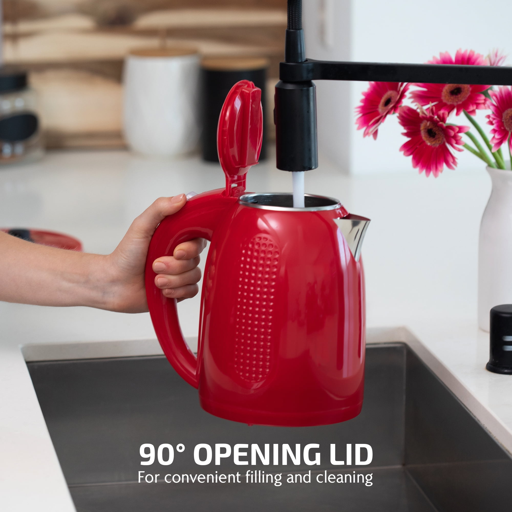 Ovente Electric Hot Water Kettle 1.7 Liter 1100 Watt Portable Red