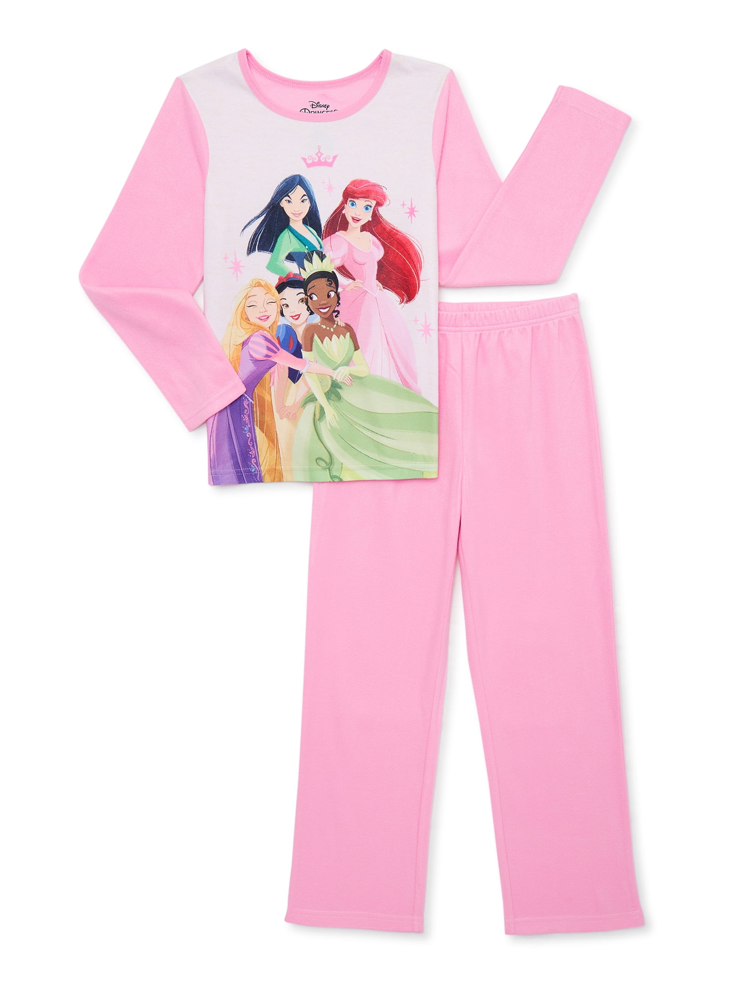 Disney Princess Girls Long Sleeve Top and Pants Pajama Sleep Set, 2-Piece, Sizes 4-12