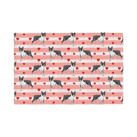 

Placemats Set of 4 Boston Terrier hearts pink stripe Heat Resistant Non - Slip Place mats Waterproof table mat for Kitchen Dining-4片装