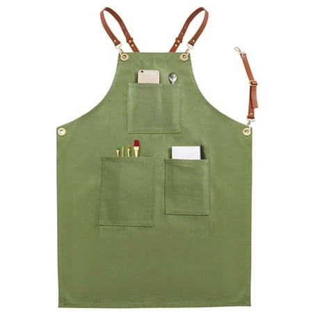 

CHAOMA Casual Canvas Kitchen Cooking Aprons for Women Men Chef Apron with Pockets Waterdrop Resistant Grilling BBQ Work Aprons Cross Back Adjustable Painting Baking Apron