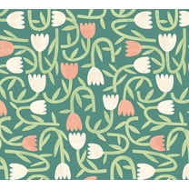 ohpopsi Aino Green Tiny Tulip Unpasted Non Woven Wallpaper, 19.7-in by 33-ft., 54.2 sq. ft.
