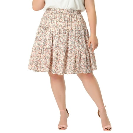 MODA NOVA Juniors Plus Size Floral Elastic High Waist Tiered Midi Skirt Pink 2X