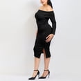 thumbnail image 4 of AURA Off Shoulder Bodycon Knit Midi Dress High Waist Slit Long Sleeve Solid Black S-XL, 4 of 6